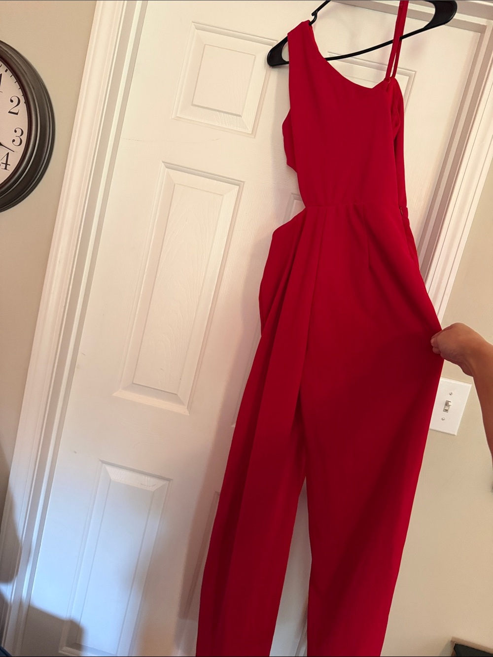 SHEIN Red One-Shoulder Wide-Leg Jumpsuit